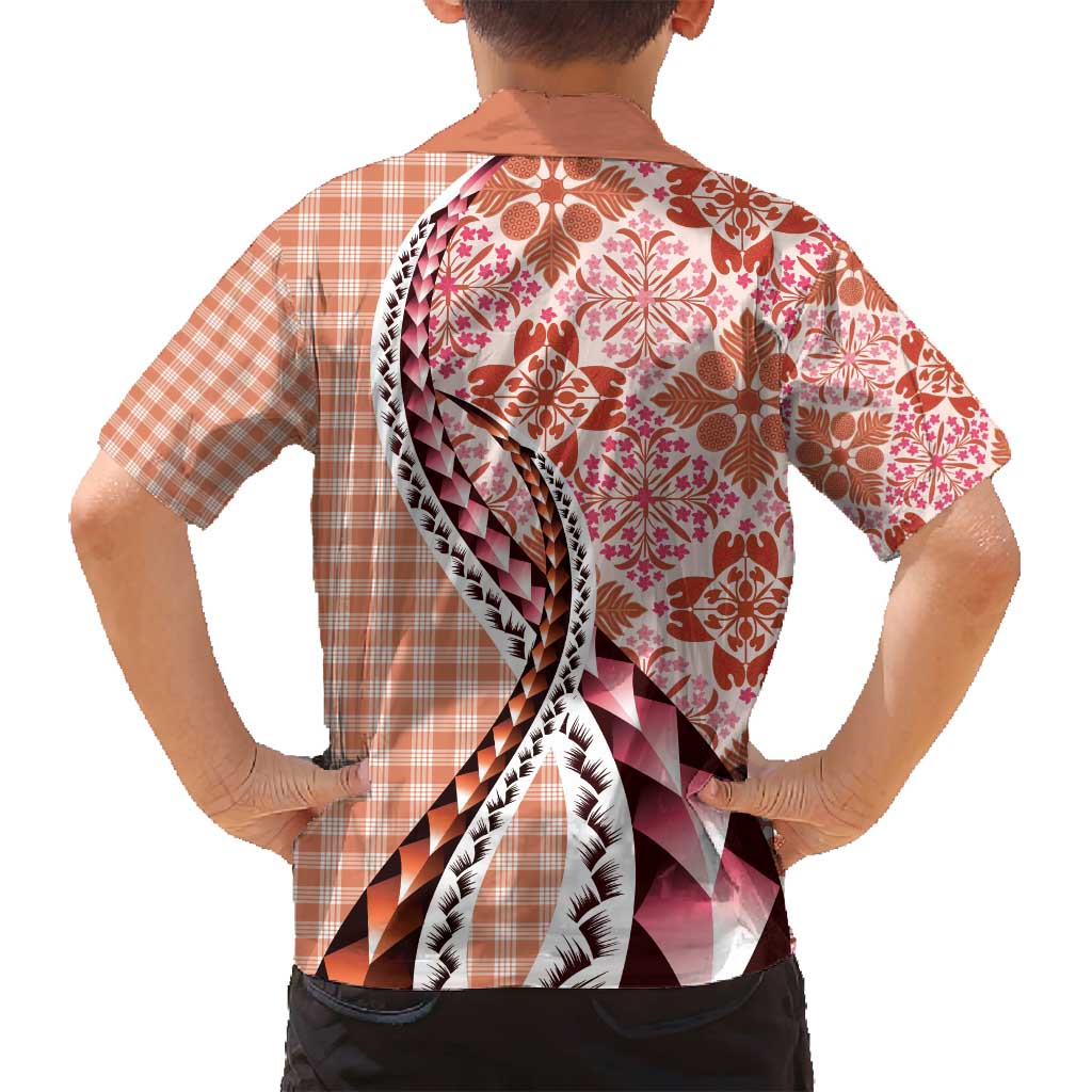 Aloha Vintage Palaka Floral Hawaiian Quilt Family Matching Puletasi and Hawaiian Shirt Ulaula Motif - Polynesian Pride