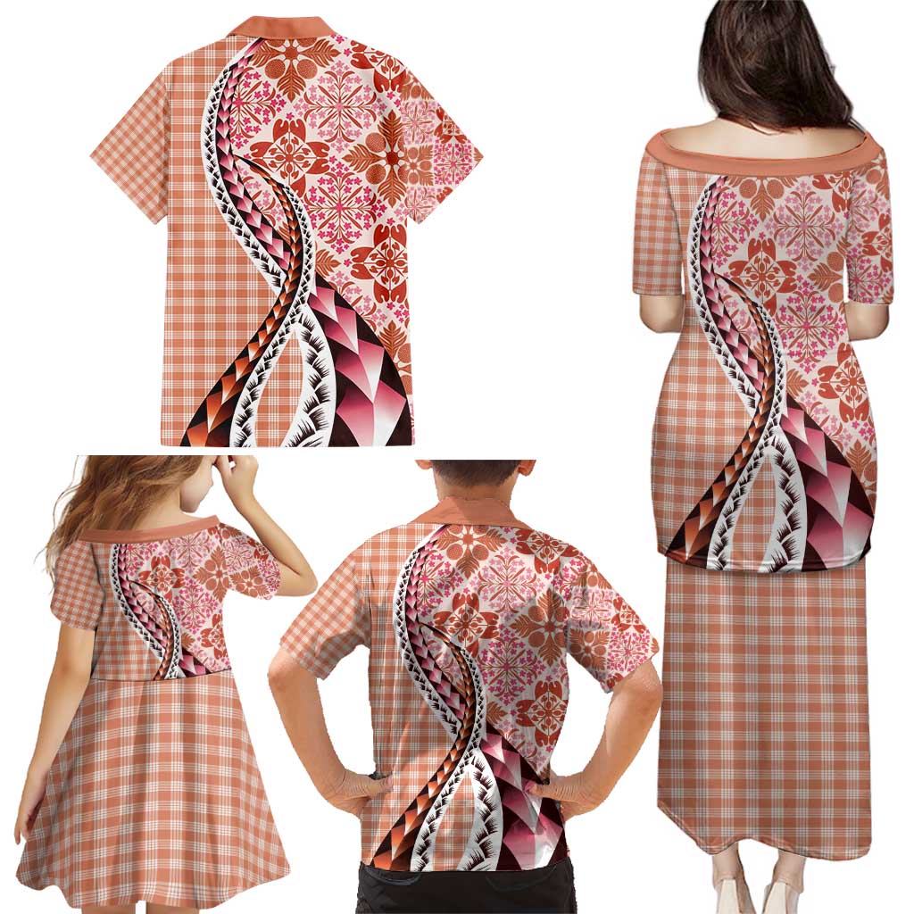 Aloha Vintage Palaka Floral Hawaiian Quilt Family Matching Puletasi and Hawaiian Shirt Ulaula Motif - Polynesian Pride