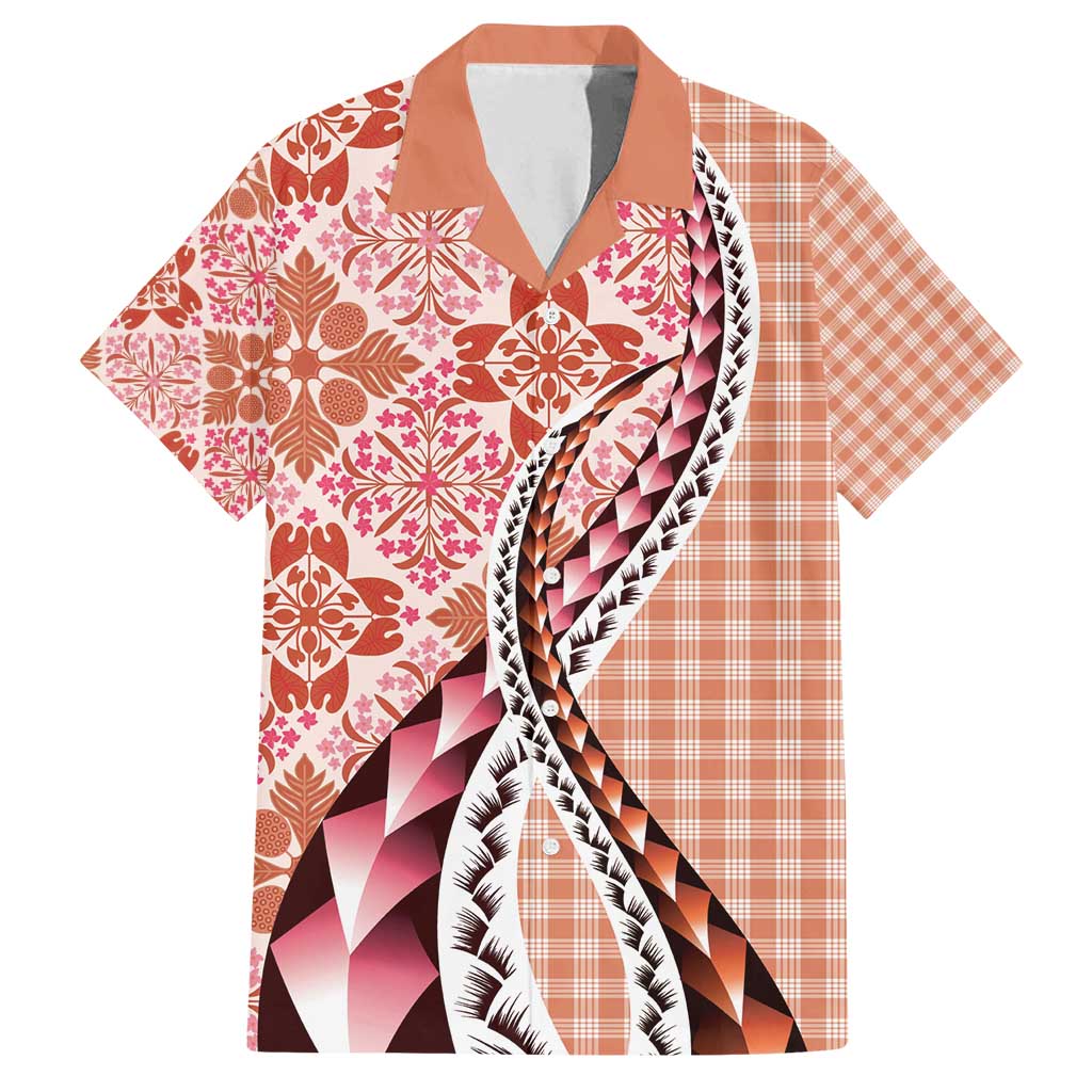 Aloha Vintage Palaka Floral Hawaiian Quilt Family Matching Puletasi and Hawaiian Shirt Ulaula Motif - Polynesian Pride