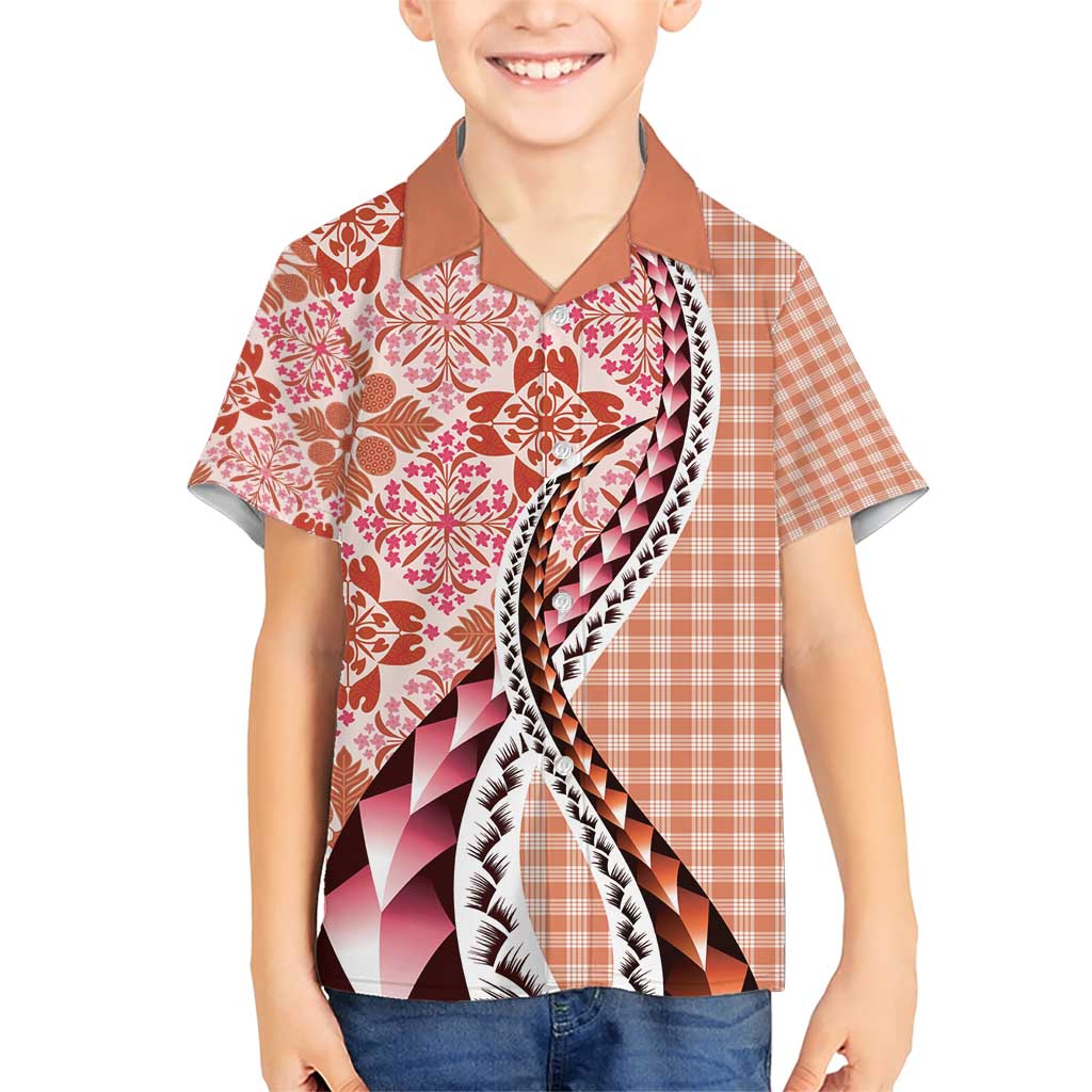 Aloha Vintage Palaka Floral Hawaiian Quilt Family Matching Short Sleeve Bodycon Dress and Hawaiian Shirt Ulaula Motif - Polynesian Pride