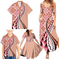 Aloha Vintage Palaka Floral Hawaiian Quilt Family Matching Summer Maxi Dress and Hawaiian Shirt Ulaula Motif - Polynesian Pride