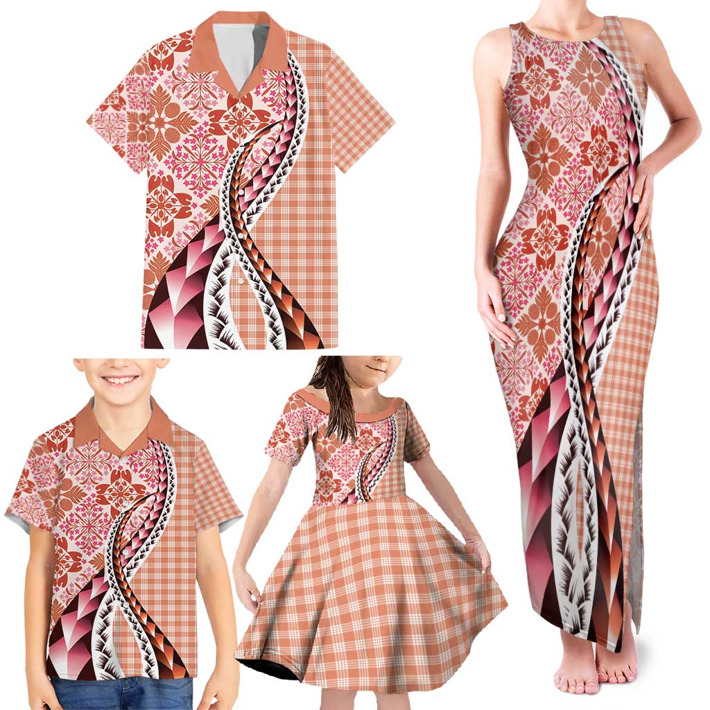 Aloha Vintage Palaka Floral Hawaiian Quilt Family Matching Tank Maxi Dress and Hawaiian Shirt Ulaula Motif - Polynesian Pride