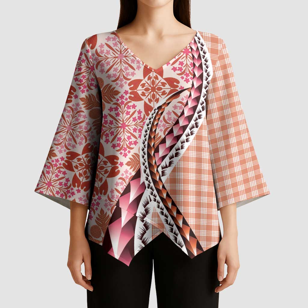 Aloha Vintage Palaka Floral Hawaiian Quilt Kimono Sleeve Blouse Ulaula Motif - Polynesian Pride