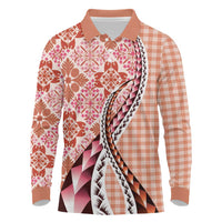 Aloha Vintage Palaka Floral Hawaiian Quilt Long Sleeve Polo Shirt Ulaula Motif - Polynesian Pride