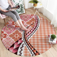 Aloha Vintage Palaka Floral Hawaiian Quilt Round Carpet Ulaula Motif - Polynesian Pride