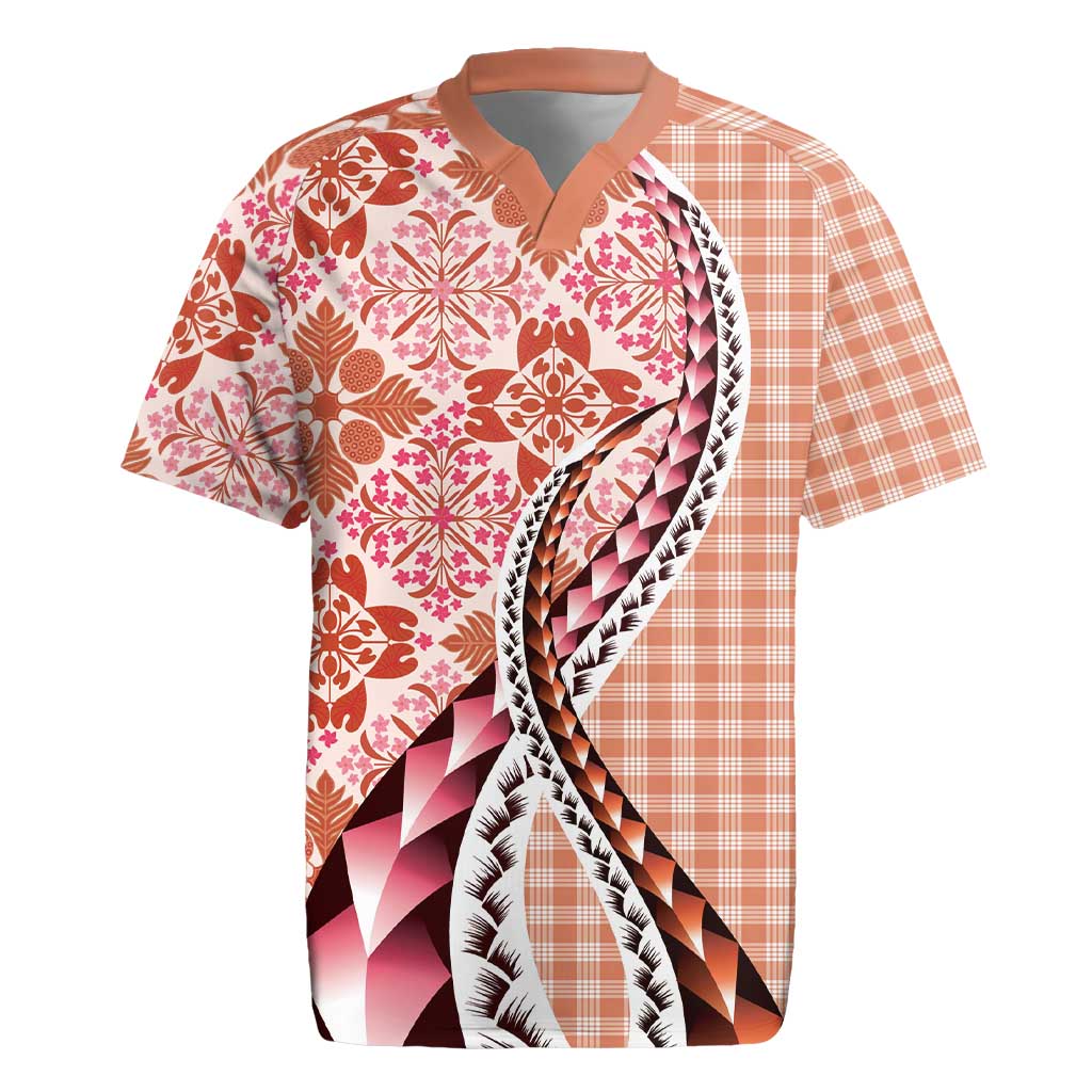 Aloha Vintage Palaka Floral Hawaiian Quilt Rugby Jersey Ulaula Motif - Polynesian Pride