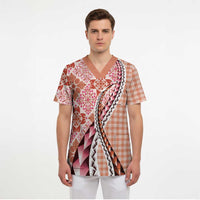 Aloha Vintage Palaka Floral Hawaiian Quilt Scrub Top Ulaula Motif - Polynesian Pride