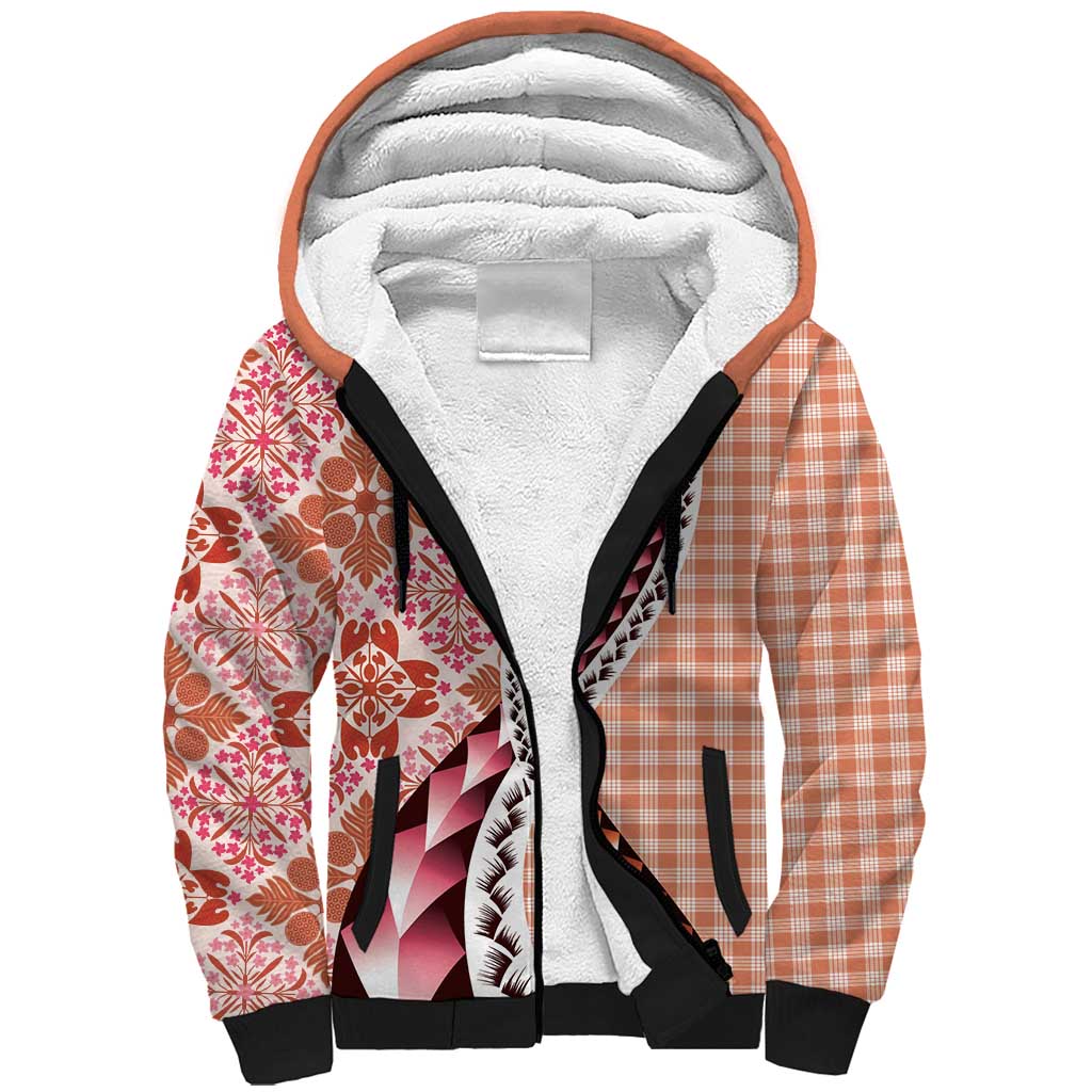 Aloha Vintage Palaka Floral Hawaiian Quilt Sherpa Hoodie Ulaula Motif - Polynesian Pride