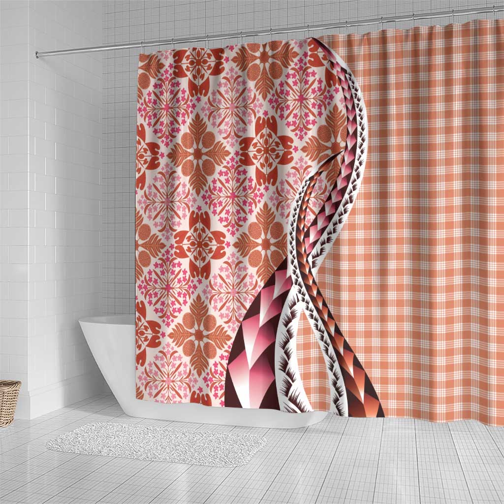 Aloha Vintage Palaka Floral Hawaiian Quilt Shower Curtain Ulaula Motif - Polynesian Pride