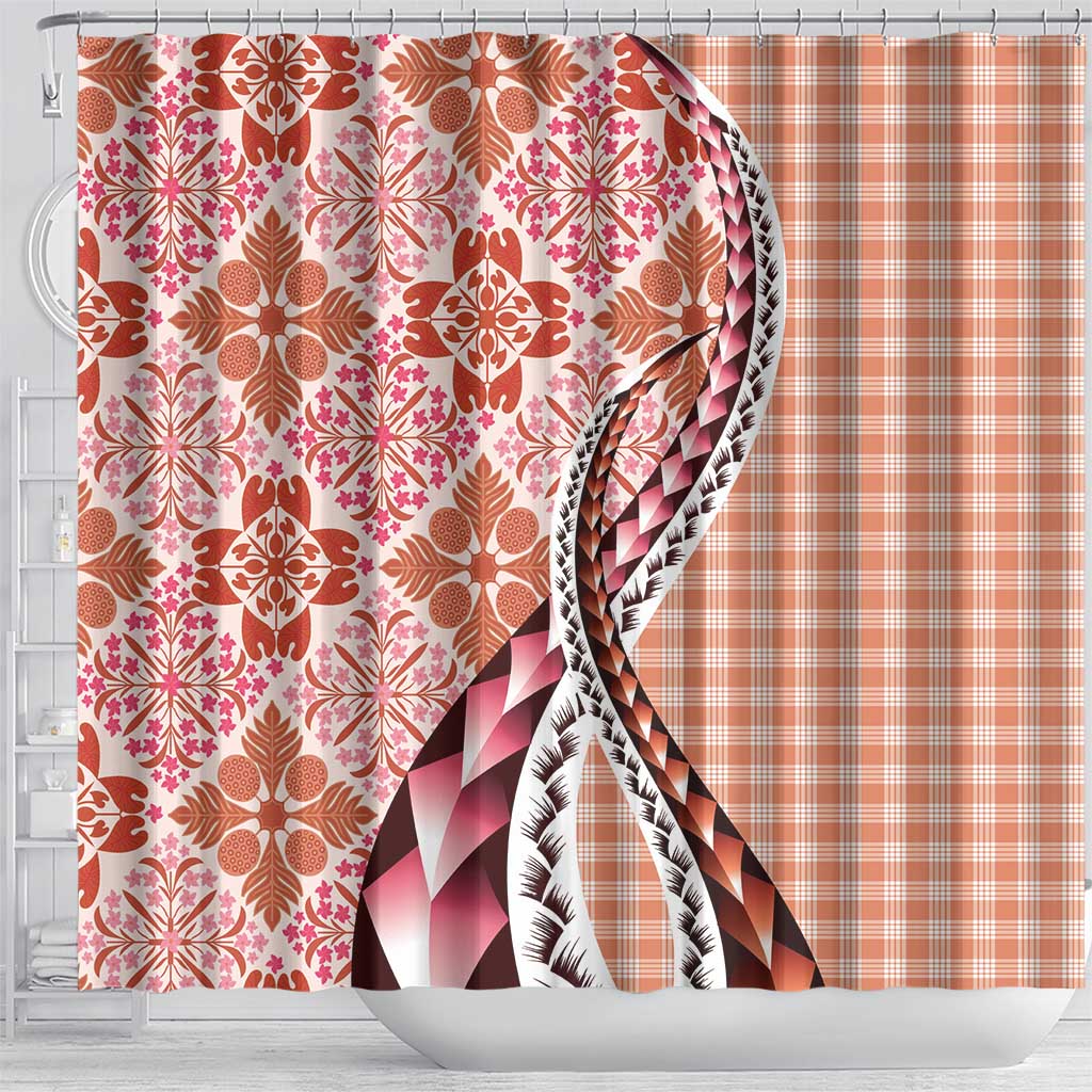 Aloha Vintage Palaka Floral Hawaiian Quilt Shower Curtain Ulaula Motif - Polynesian Pride