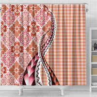 Aloha Vintage Palaka Floral Hawaiian Quilt Shower Curtain Ulaula Motif - Polynesian Pride