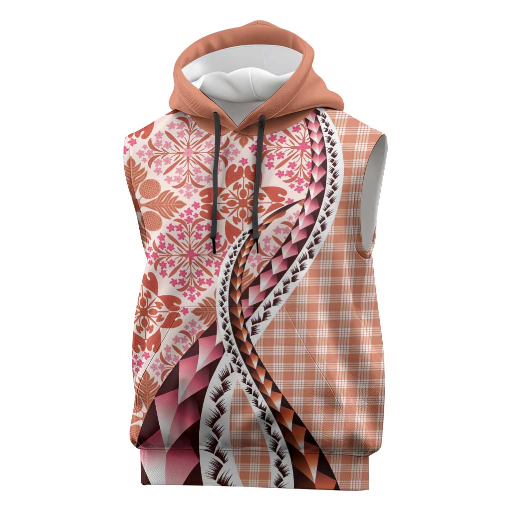 Aloha Vintage Palaka Floral Hawaiian Quilt Sleeveless Hoodie Ulaula Motif - Polynesian Pride