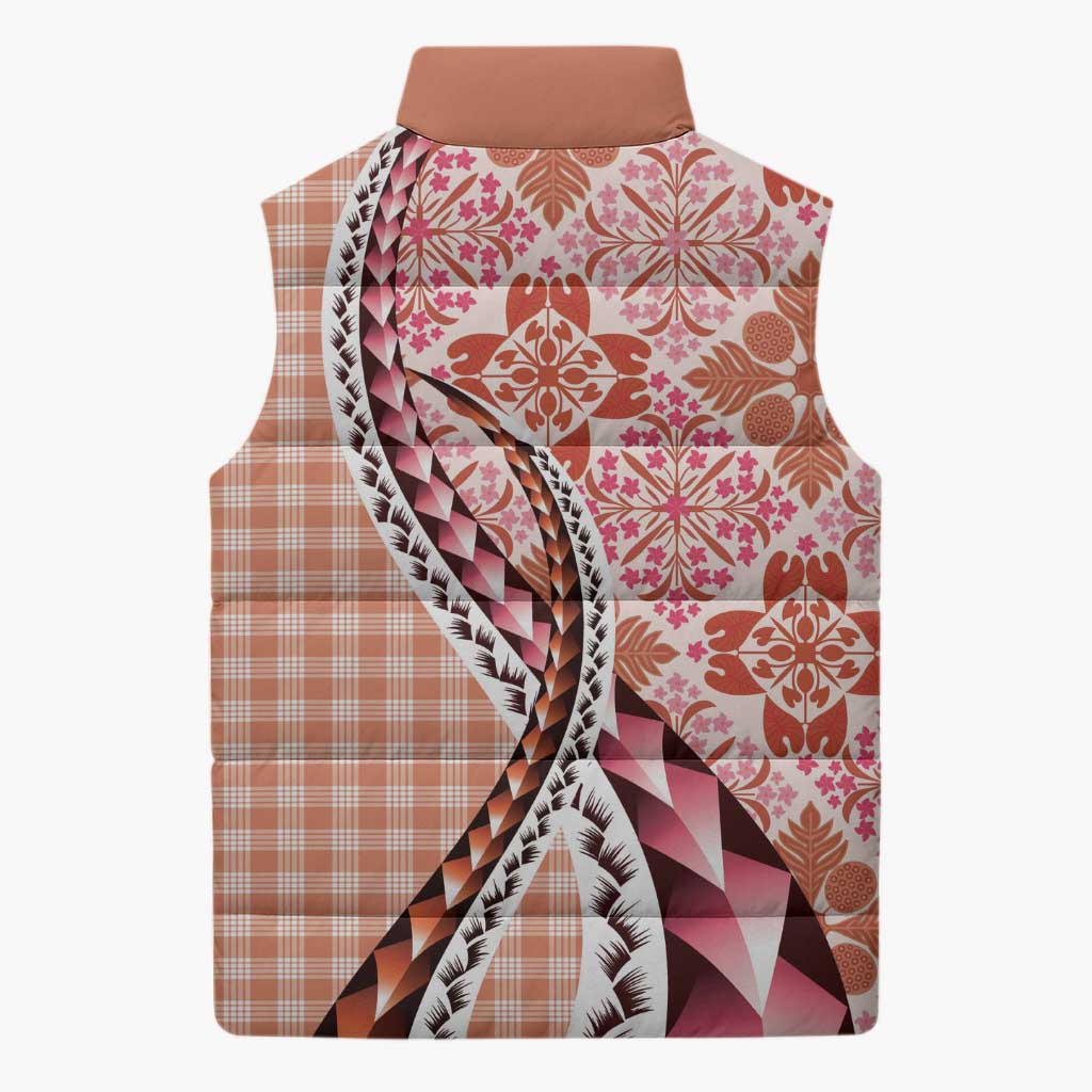Aloha Vintage Palaka Floral Hawaiian Quilt Sleeveless Puffer Jacket Ulaula Motif - Polynesian Pride