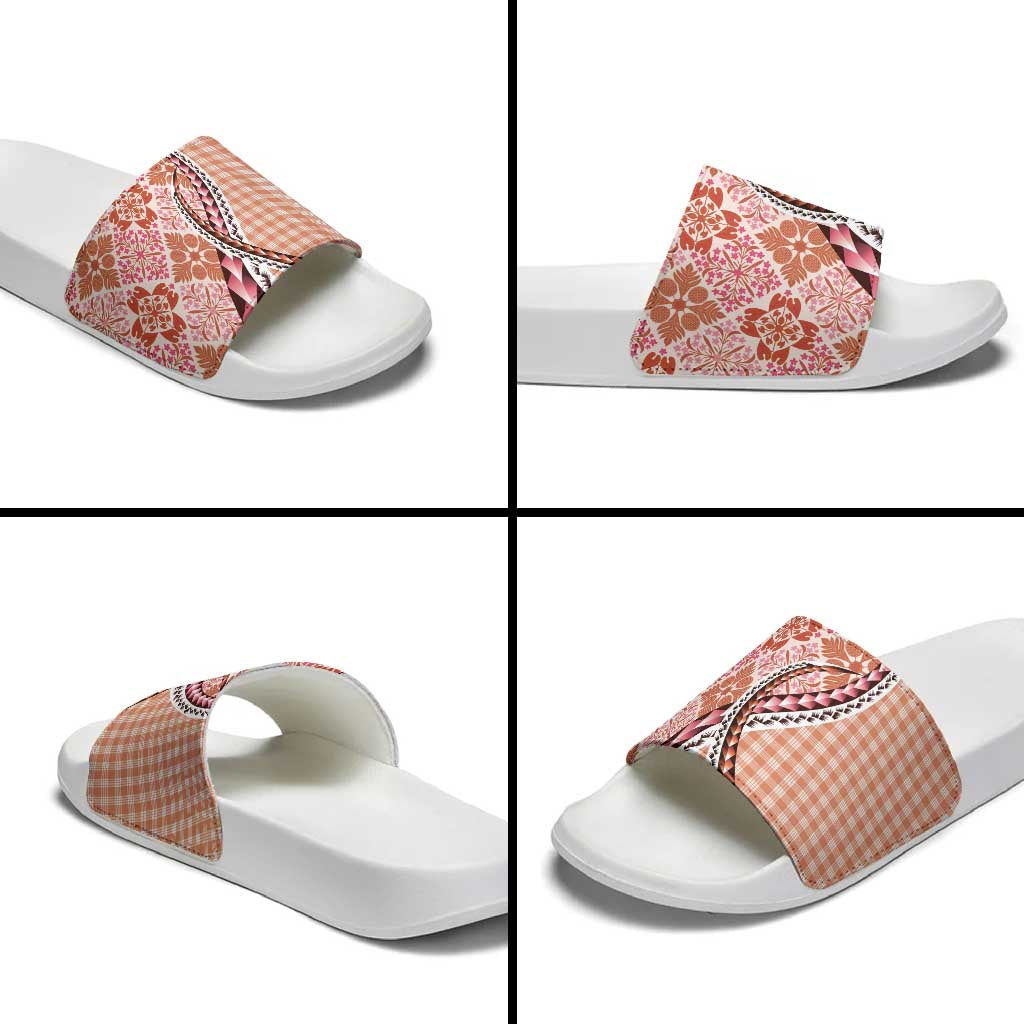 Aloha Vintage Palaka Floral Hawaiian Quilt Slide Sandals Ulaula Motif - Polynesian Pride
