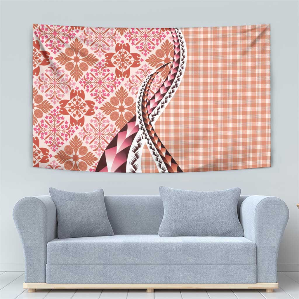 Aloha Vintage Palaka Floral Hawaiian Quilt Tapestry Ulaula Motif - Polynesian Pride