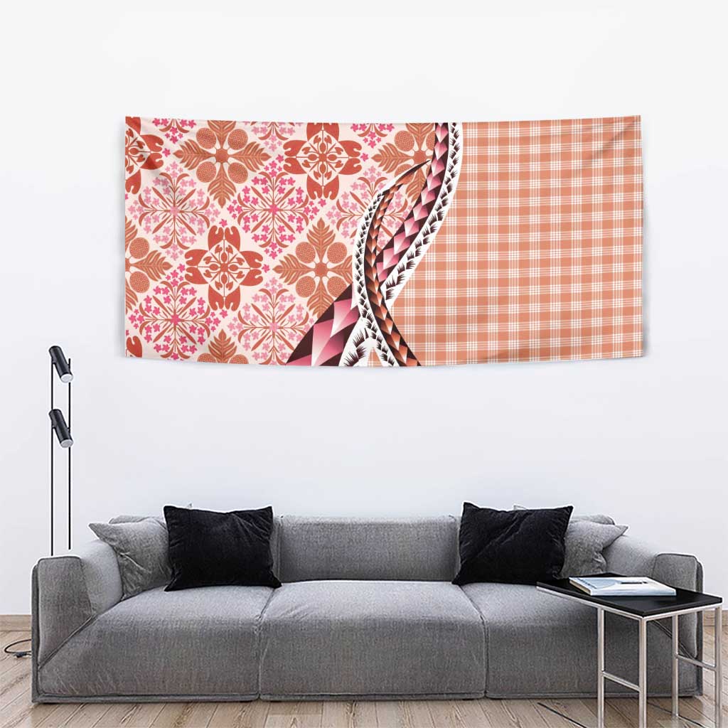 Aloha Vintage Palaka Floral Hawaiian Quilt Tapestry Ulaula Motif - Polynesian Pride