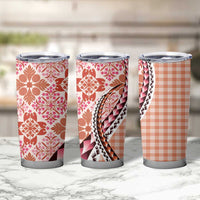 Aloha Vintage Palaka Floral Hawaiian Quilt Tumbler Cup Ulaula Motif - Polynesian Pride