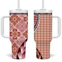 Aloha Vintage Palaka Floral Hawaiian Quilt Tumbler With Handle Ulaula Motif - Polynesian Pride