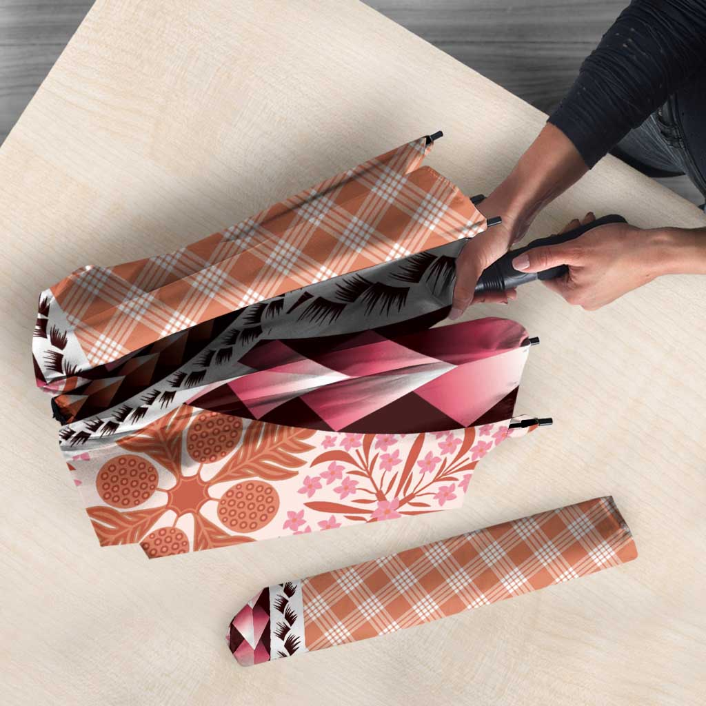 Aloha Vintage Palaka Floral Hawaiian Quilt Umbrella Ulaula Motif - Polynesian Pride