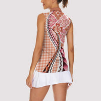 Aloha Vintage Palaka Floral Hawaiian Quilt Women Sleeveless Polo Shirt Ulaula Motif - Polynesian Pride