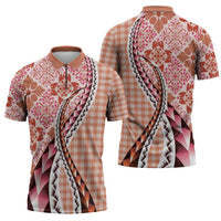 Aloha Vintage Palaka Floral Hawaiian Quilt Zipper Polo Shirt Ulaula Motif - Polynesian Pride