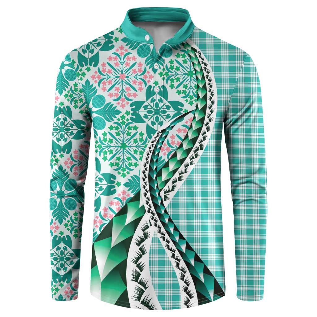 Aloha Vintage Palaka Floral Hawaiian Quilt Button Sweatshirt Polu Motif - Polynesian Pride