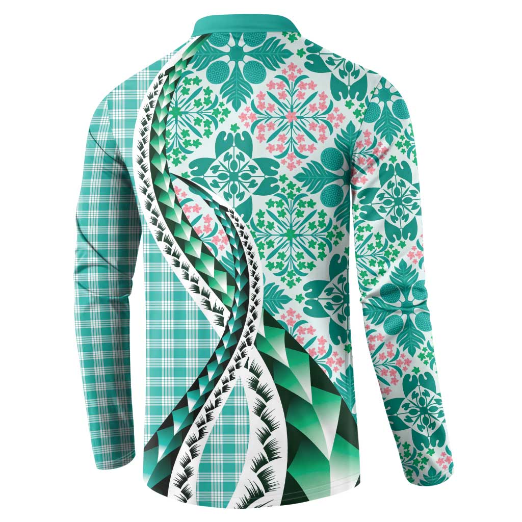 Aloha Vintage Palaka Floral Hawaiian Quilt Button Sweatshirt Polu Motif - Polynesian Pride