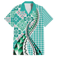 Aloha Vintage Palaka Floral Hawaiian Quilt Family Matching Long Sleeve Bodycon Dress and Hawaiian Shirt Polu Motif - Polynesian Pride