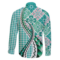 Aloha Vintage Palaka Floral Hawaiian Quilt Family Matching Off The Shoulder Long Sleeve Dress and Hawaiian Shirt Polu Motif - Polynesian Pride