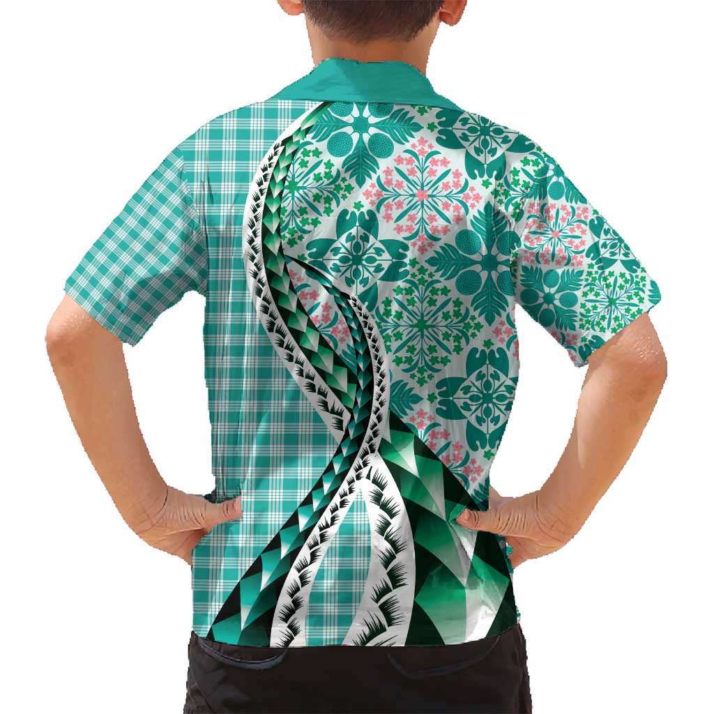 Aloha Vintage Palaka Floral Hawaiian Quilt Family Matching Puletasi and Hawaiian Shirt Polu Motif - Polynesian Pride