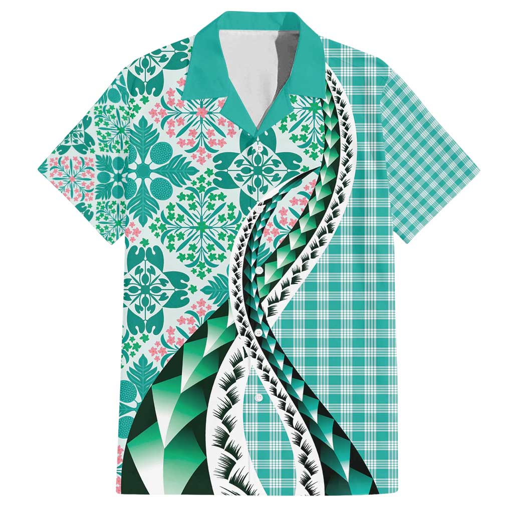 Aloha Vintage Palaka Floral Hawaiian Quilt Family Matching Puletasi and Hawaiian Shirt Polu Motif - Polynesian Pride