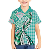 Aloha Vintage Palaka Floral Hawaiian Quilt Family Matching Puletasi and Hawaiian Shirt Polu Motif - Polynesian Pride