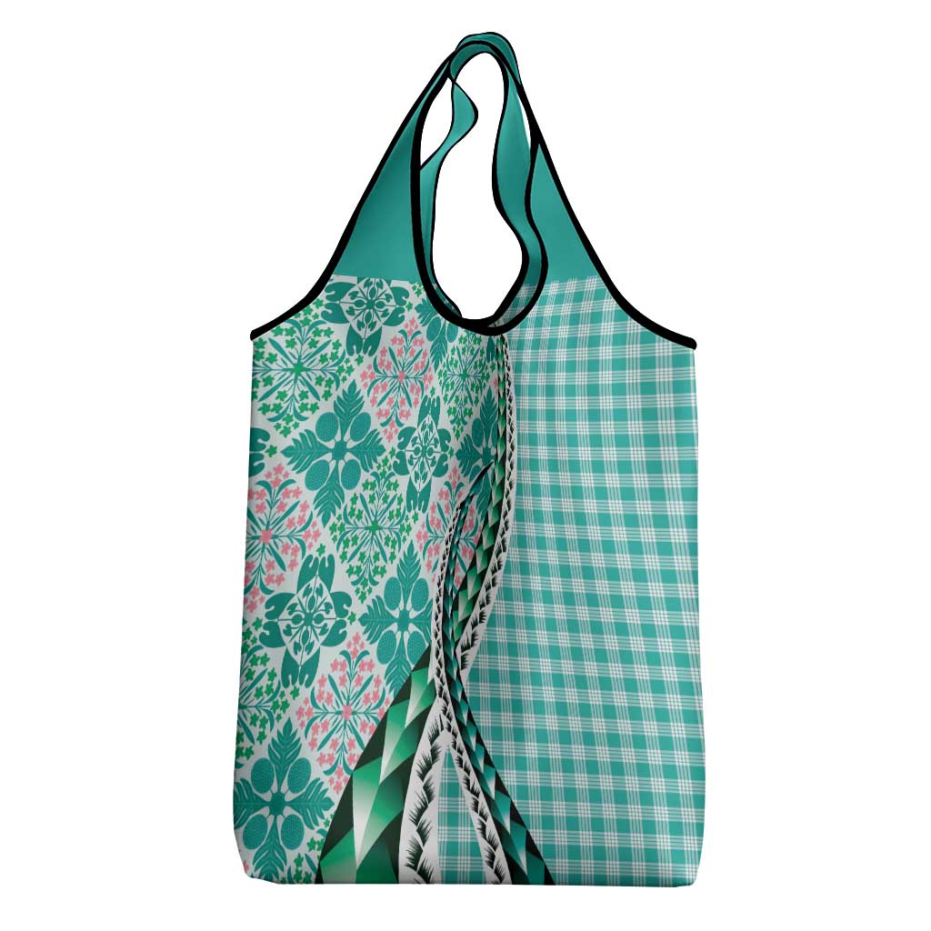 Aloha Vintage Palaka Floral Hawaiian Quilt Grocery Bag Polu Motif - Polynesian Pride
