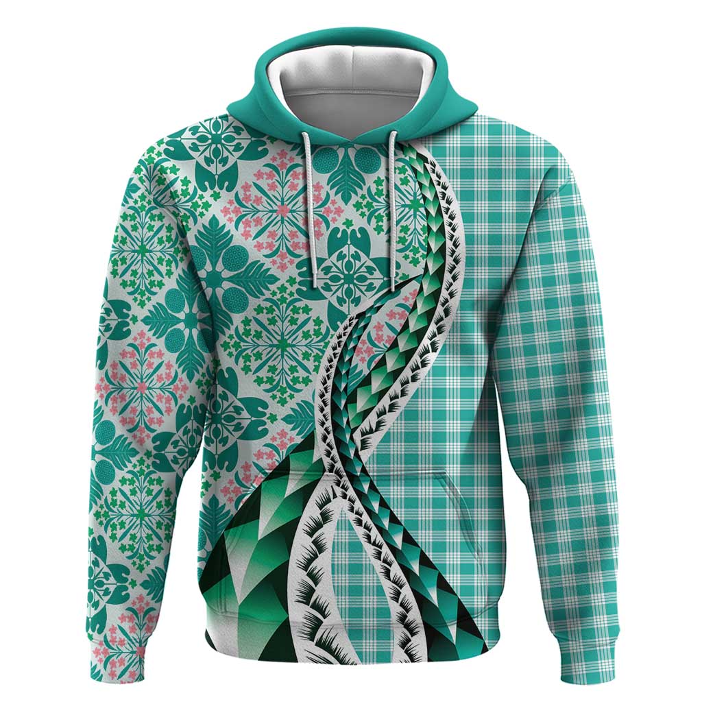 Aloha Vintage Palaka Floral Hawaiian Quilt Hoodie Polu Motif - Polynesian Pride