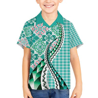 Aloha Vintage Palaka Floral Hawaiian Quilt Kid Hawaiian Shirt Polu Motif - Polynesian Pride