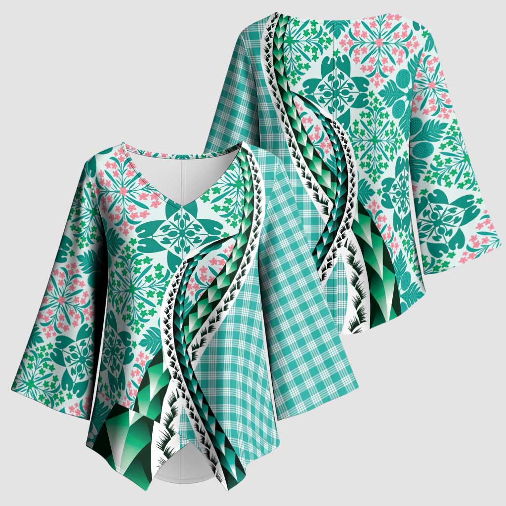 Aloha Vintage Palaka Floral Hawaiian Quilt Kimono Sleeve Blouse Polu Motif - Polynesian Pride