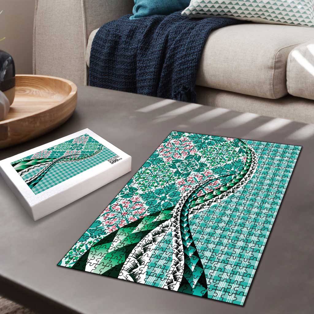 Aloha Vintage Palaka Floral Hawaiian Quilt Puzzle Polu Motif - Polynesian Pride