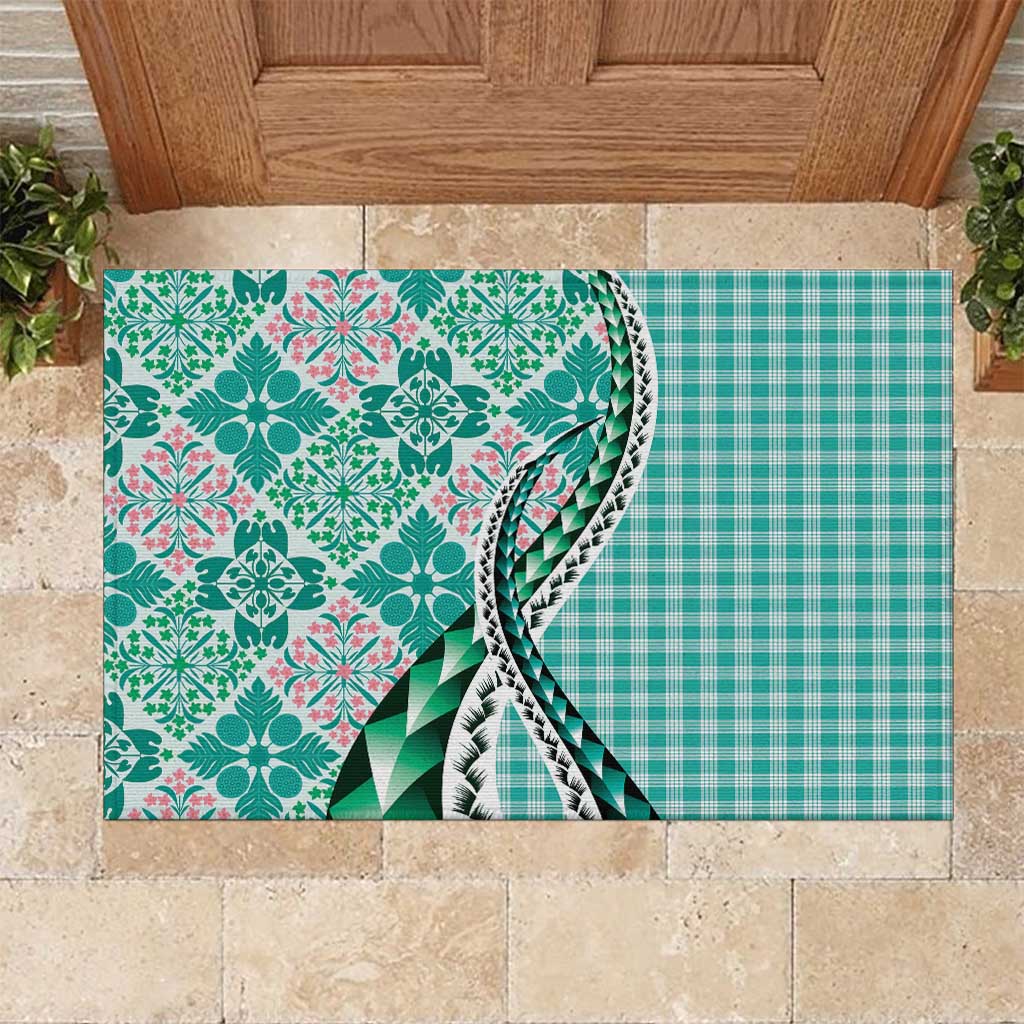 Aloha Vintage Palaka Floral Hawaiian Quilt Rubber Doormat Polu Motif - Polynesian Pride