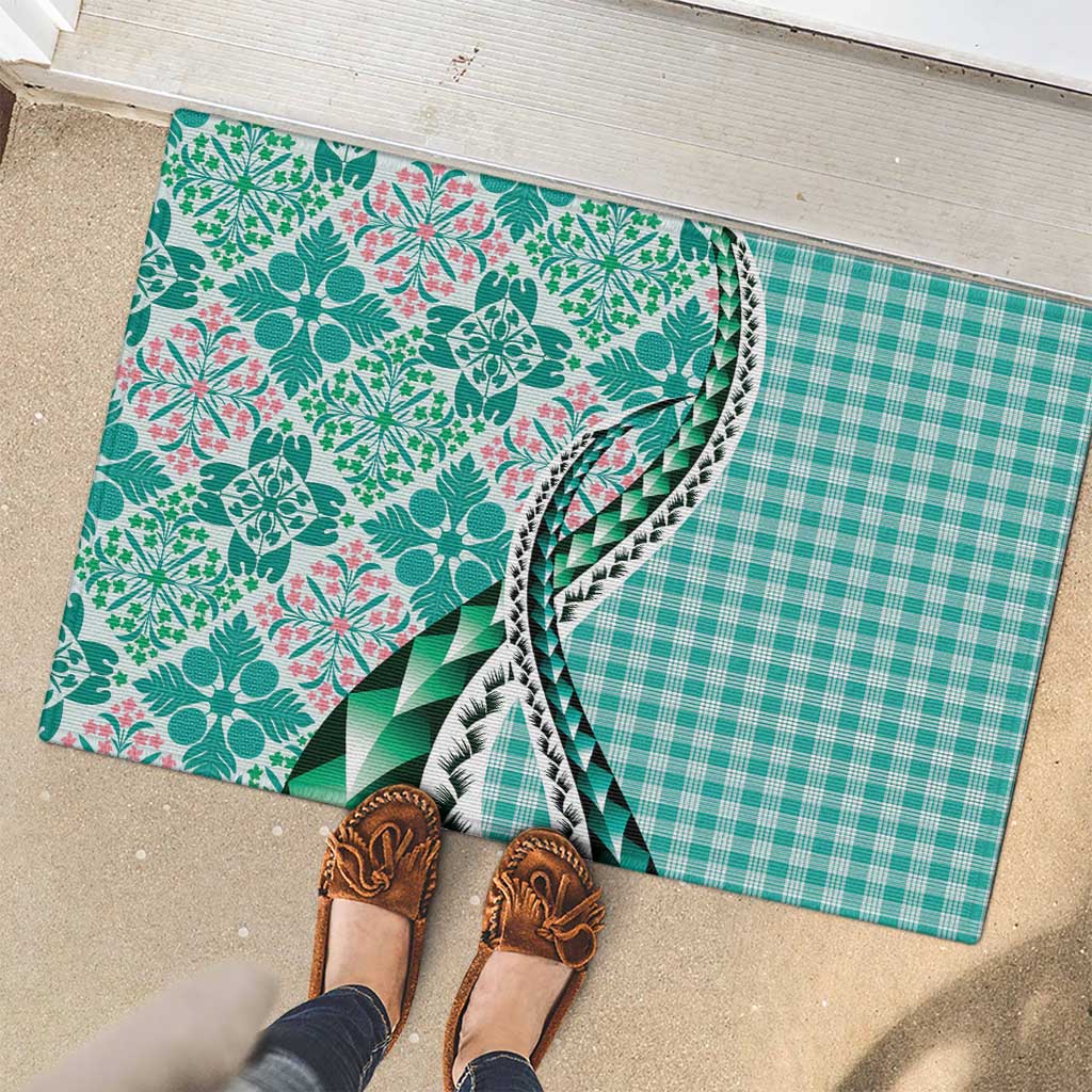 Aloha Vintage Palaka Floral Hawaiian Quilt Rubber Doormat Polu Motif - Polynesian Pride