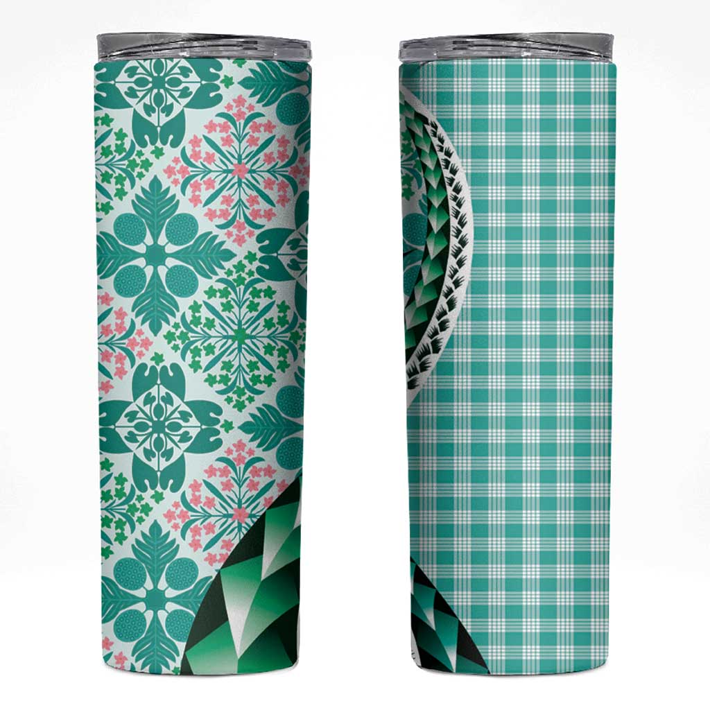 Aloha Vintage Palaka Floral Hawaiian Quilt Skinny Tumbler Polu Motif - Polynesian Pride