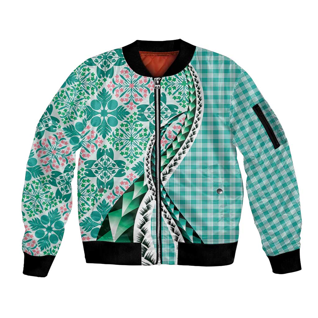 Aloha Vintage Palaka Floral Hawaiian Quilt Sleeve Zip Bomber Jacket Polu Motif - Polynesian Pride