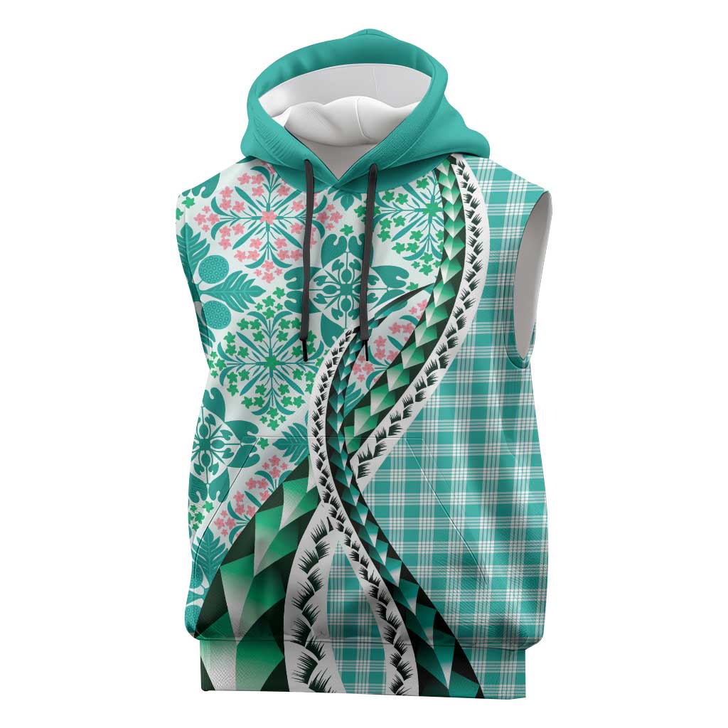Aloha Vintage Palaka Floral Hawaiian Quilt Sleeveless Hoodie Polu Motif - Polynesian Pride