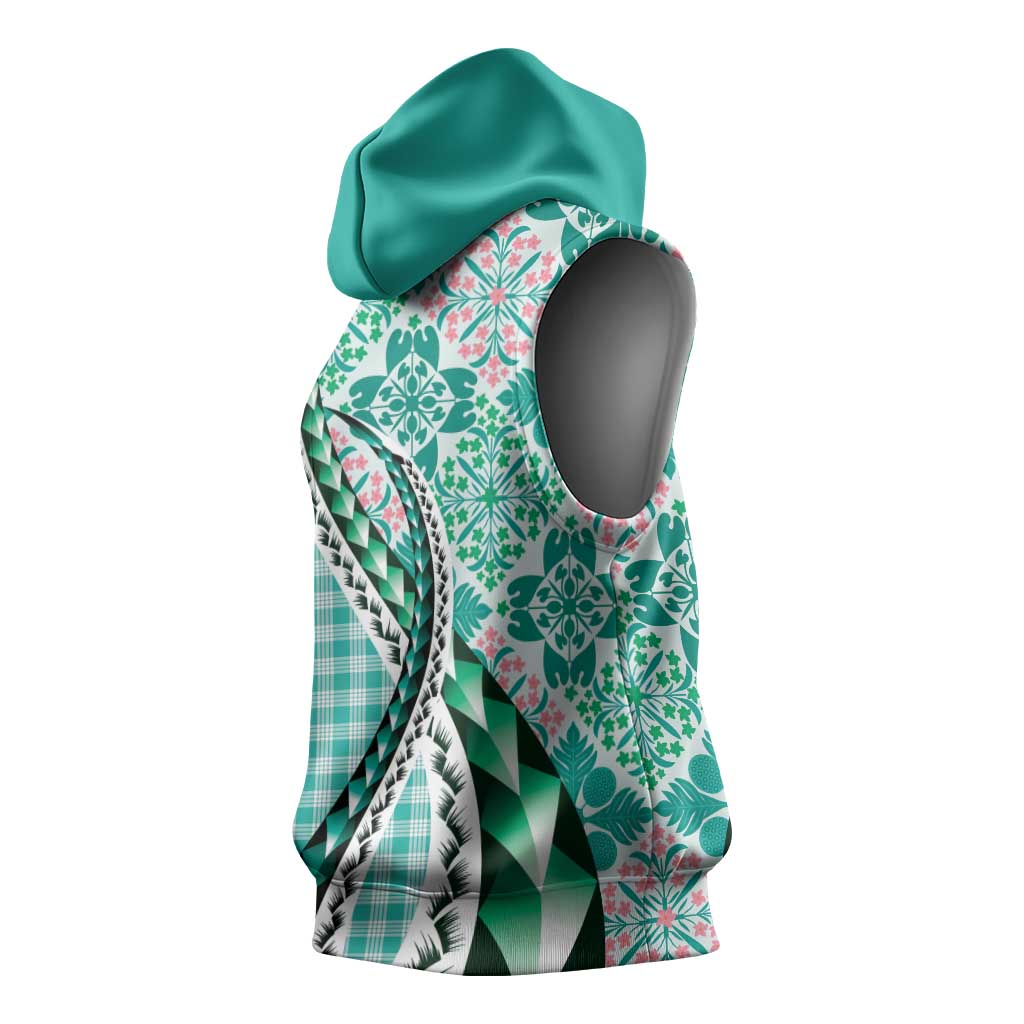 Aloha Vintage Palaka Floral Hawaiian Quilt Sleeveless Hoodie Polu Motif - Polynesian Pride