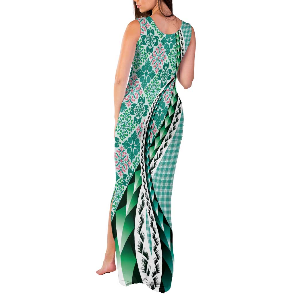 Aloha Vintage Palaka Floral Hawaiian Quilt Tank Maxi Dress Polu Motif - Polynesian Pride