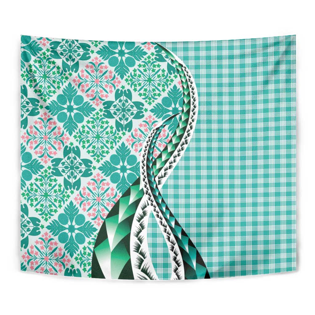 Aloha Vintage Palaka Floral Hawaiian Quilt Tapestry Polu Motif - Polynesian Pride