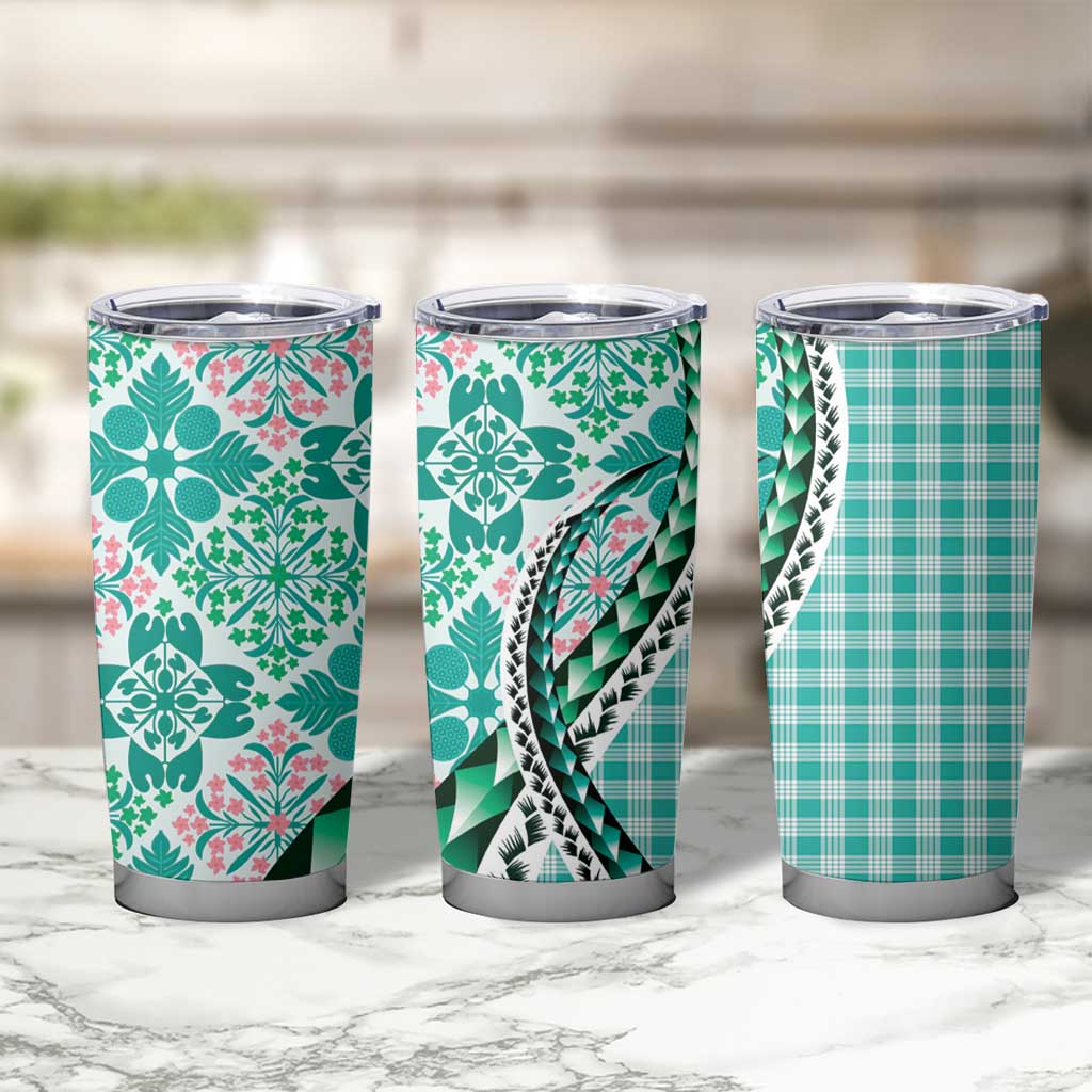 Aloha Vintage Palaka Floral Hawaiian Quilt Tumbler Cup Polu Motif - Polynesian Pride