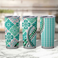 Aloha Vintage Palaka Floral Hawaiian Quilt Tumbler Cup Polu Motif - Polynesian Pride