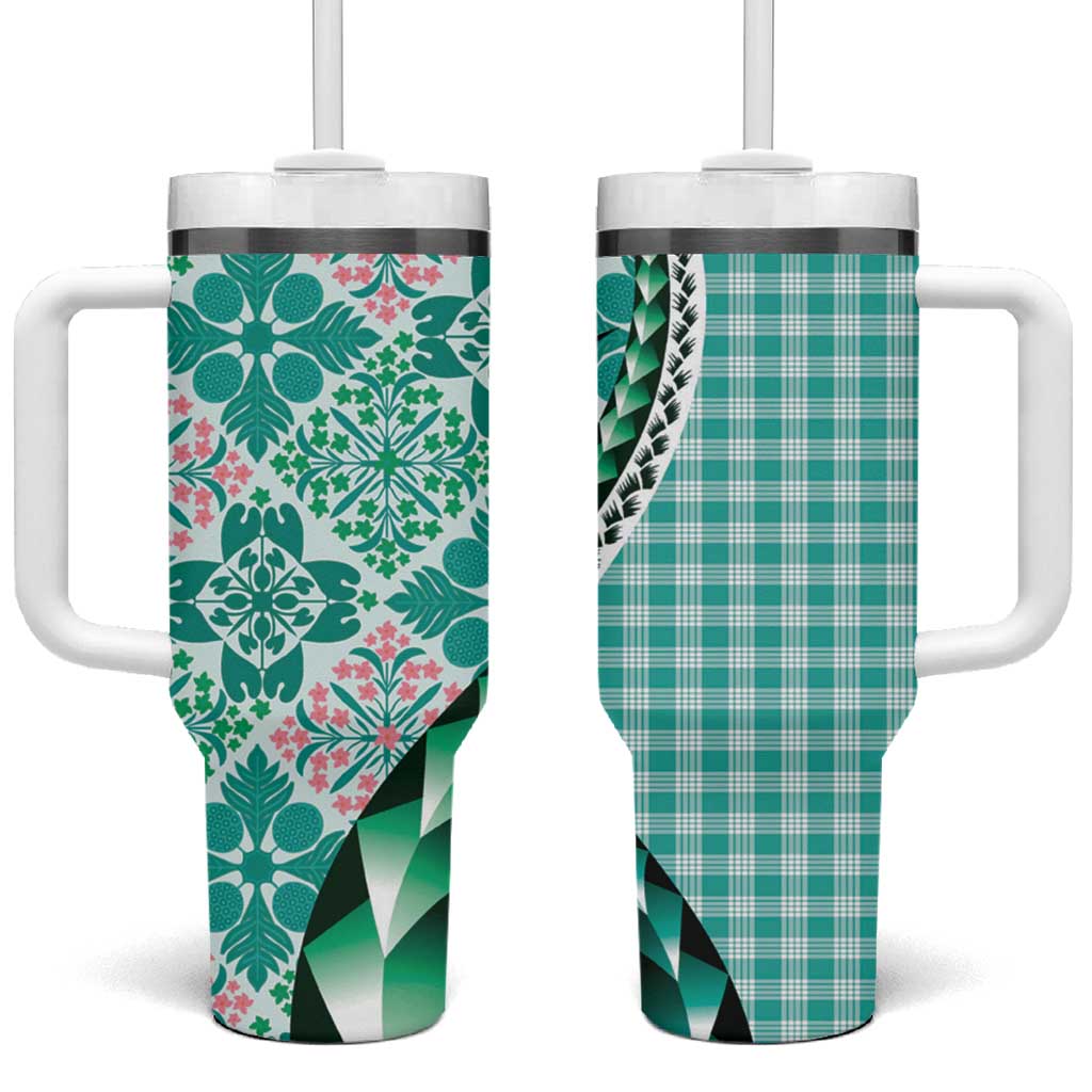 Aloha Vintage Palaka Floral Hawaiian Quilt Tumbler With Handle Polu Motif - Polynesian Pride
