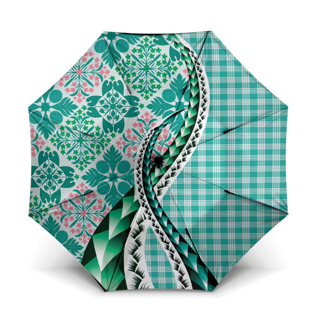 Aloha Vintage Palaka Floral Hawaiian Quilt Umbrella Polu Motif - Polynesian Pride