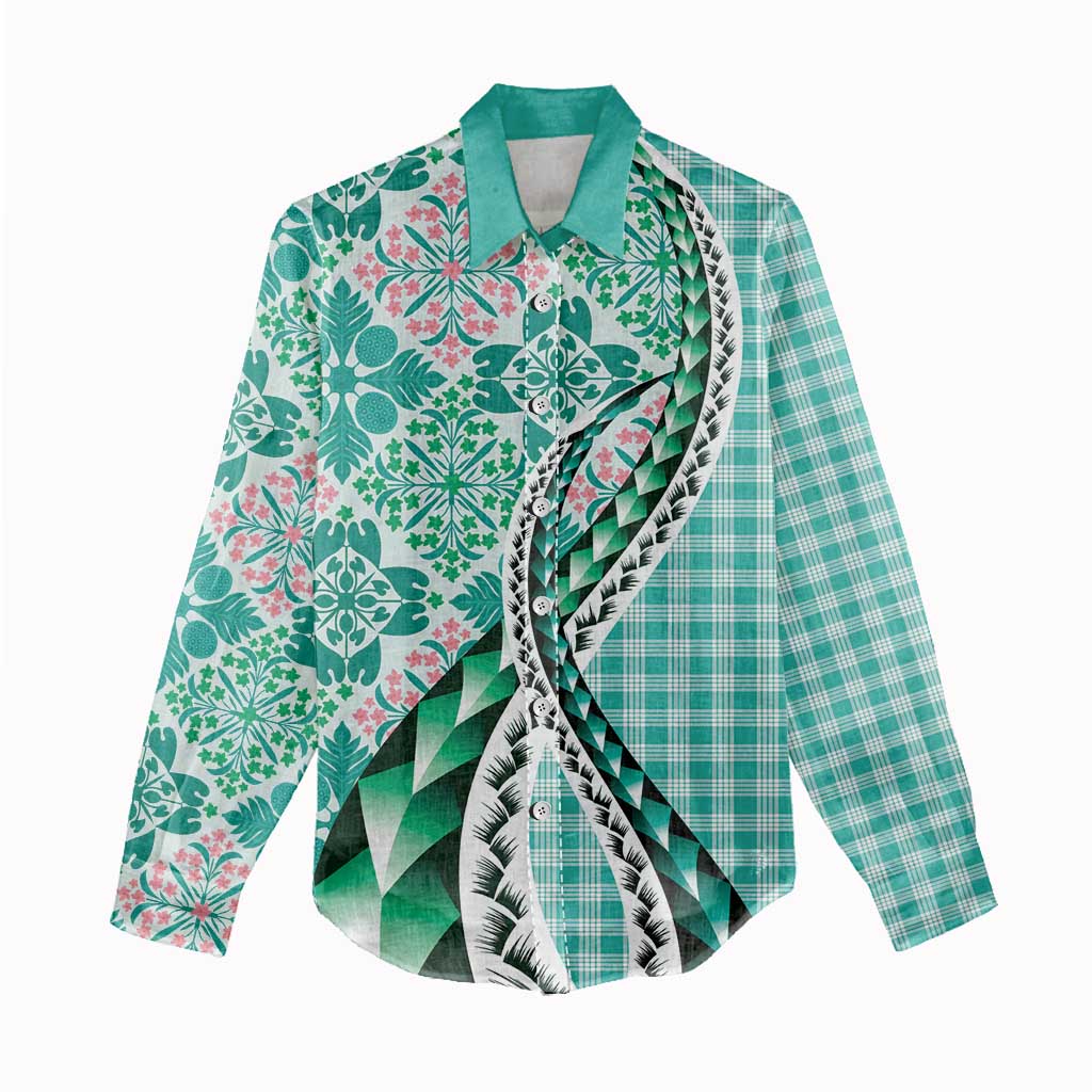 Aloha Vintage Palaka Floral Hawaiian Quilt Women Casual Shirt Polu Motif - Polynesian Pride